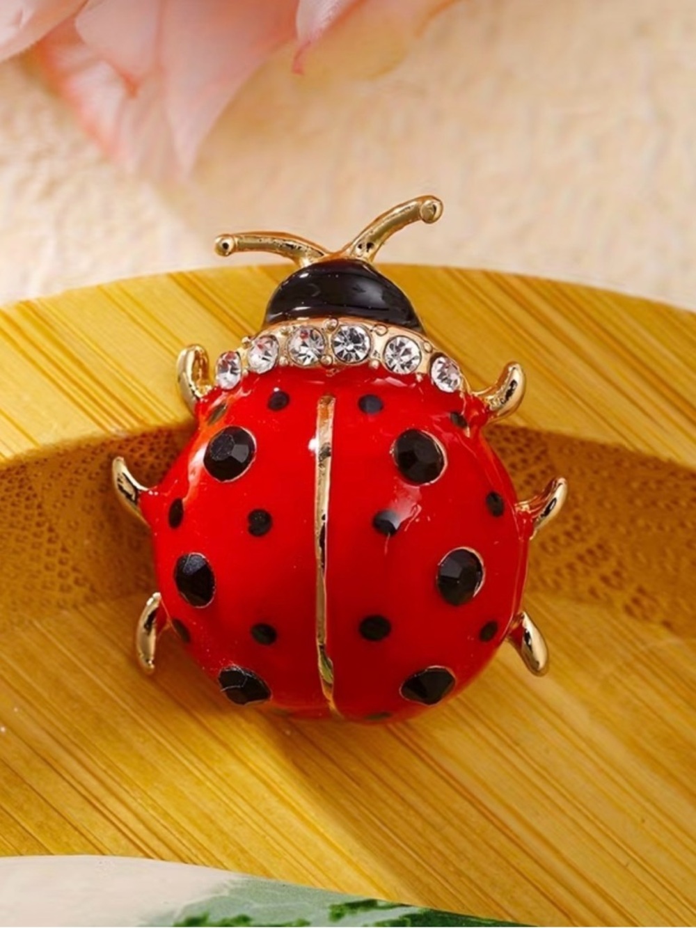 New red & black ladybug brooch pin zinc alloy enamel rhinestone crystal Accents